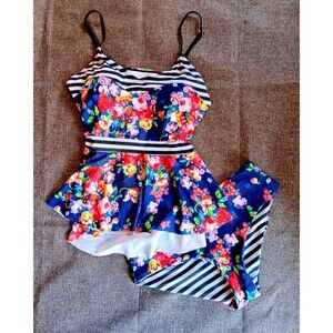 Swimsuit XL IMido Floral Tankinie Reversal Bottoms Adjustable Shoulder Straps